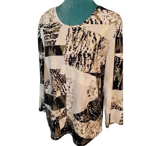 😁Allison Daley womens Gold Ivory Black 3/4 Sleeve Dress Blouse Size M